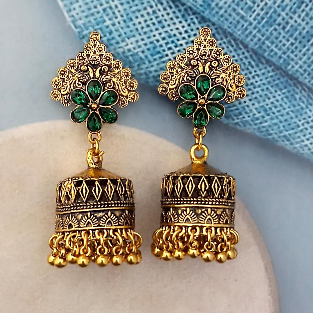 Woma Green Austrian Stone Gold Plated Jhumka Earrings - 1318343A ...