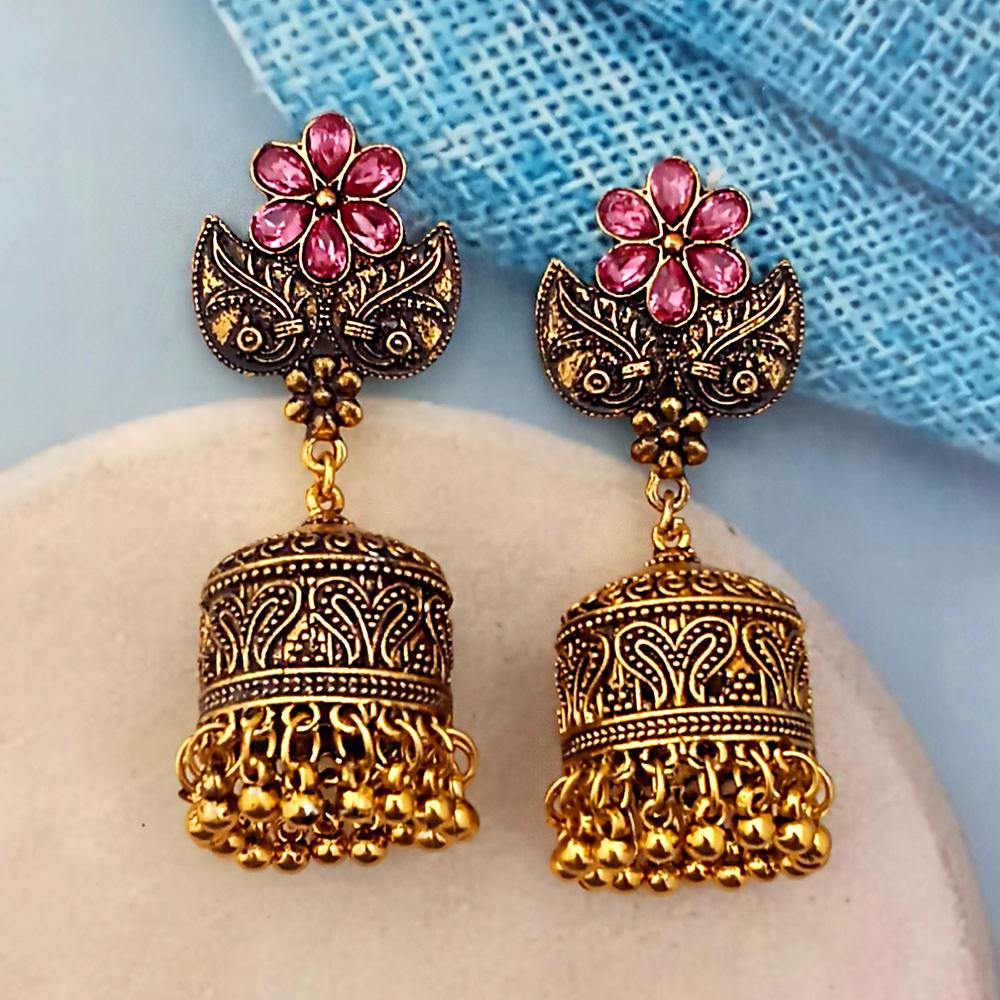 Woma Pink Austrian Stone Gold Plated Jhumka Earrings - 1318344E ...