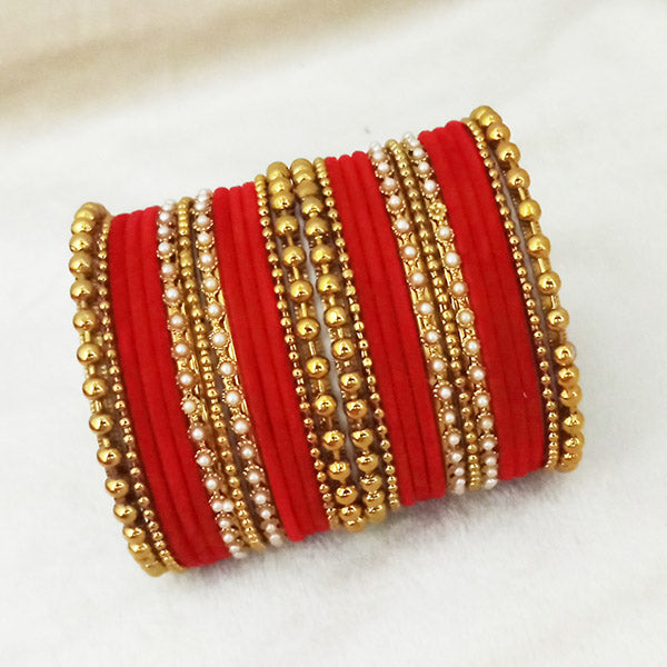 Sejal Gold Plated Red Velvet Bangle Set 