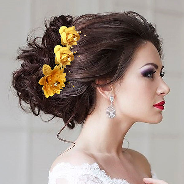 Apurva Pearls Brown Floral Hair Brooch – 