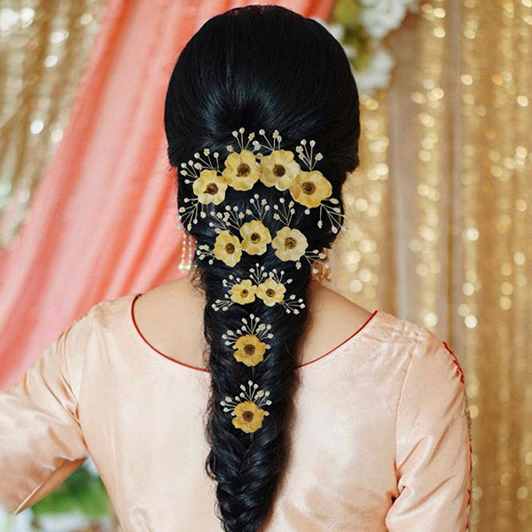 Shop Apurva Pearls Yellow Floral Hair Brooch – 
