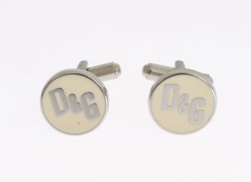 Dolce and Gabbana Beige Silver Brass Rounded Cufflinks - Men's Jewelry - Cufflinks | Designer Outlet - Dolce and Gabbana - Menwear - Cufflinks