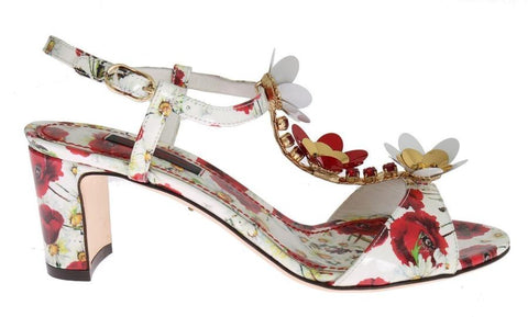 Dolce & Gabbana White Leather Floral Crystal Sandal Shoes Designer Shoe SALE
