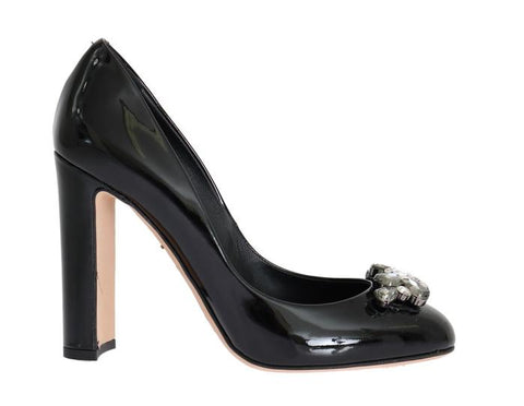 Black Leather Pumps - Black Leather Pumps Shoes for Women -Crystal Pumps Shoes Heels