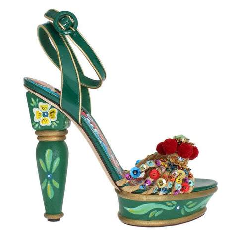 Dolce and Gabbana shoes heels pumps shoes for women green leather crystal sequin heels shoes women's designer shoe outlet for women