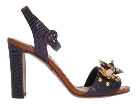 Dolce & Gabbana Purple Floral Crystal Leather Sandals Heels Dolce and Gabbana SHoes for Women On Sale Designer Shoes and Handbags for Women Online Store 