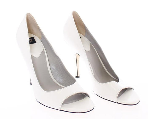 Dolce & Gabbana White Open Toe Leather Pumps Shoes LUXEWOW Designer Shoe Outlet