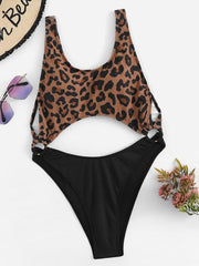 leopard print bikini top black high wasted bikini bottom