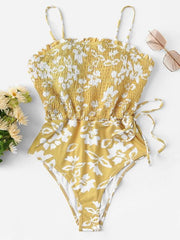 yellow floral 1 piece swimsuit