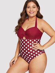 polka dot halter one piece swimsuit red