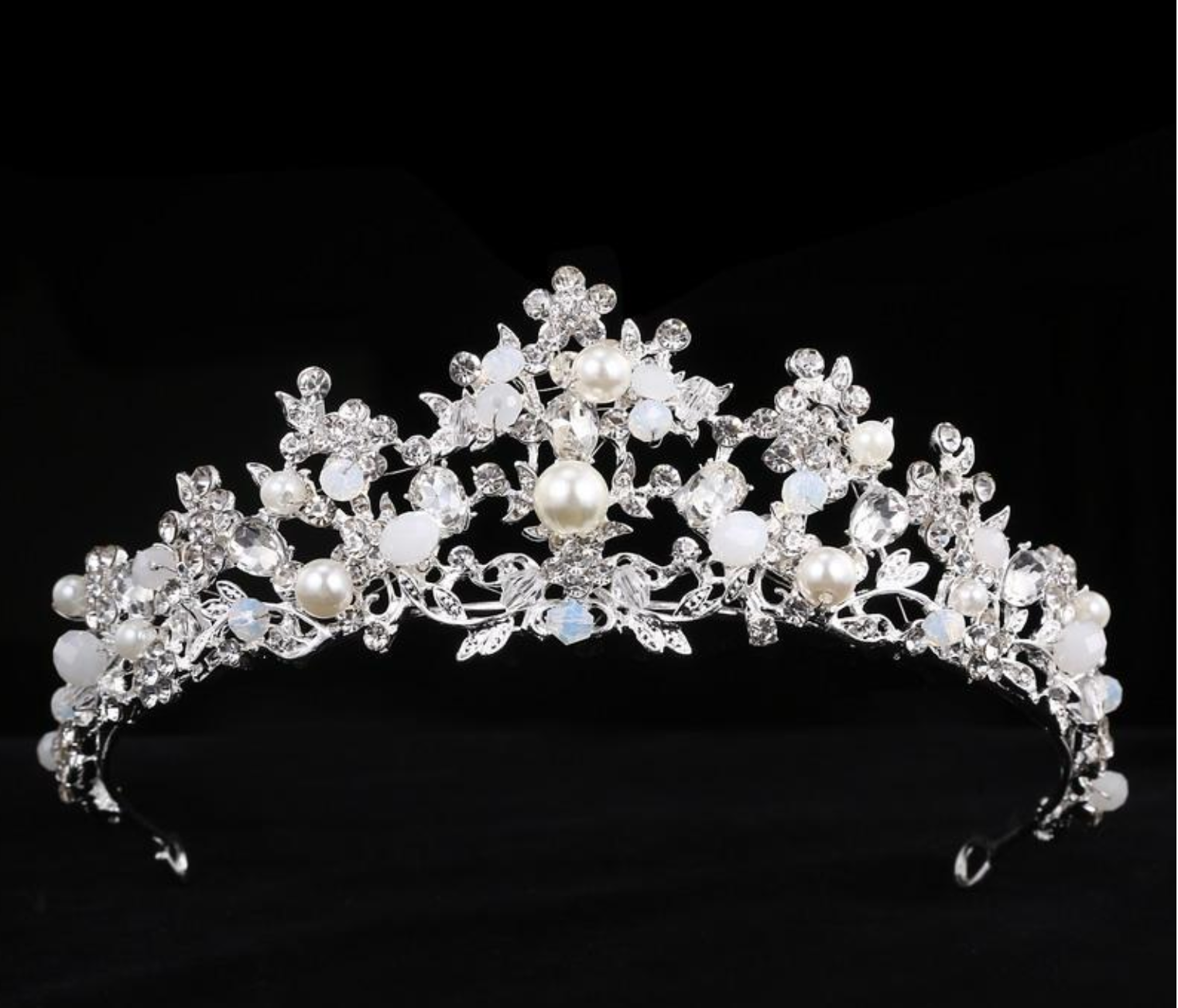 Bridal Flower Rhinestones Crystal Pearls Prom Wedding Crown Tiara 8964 