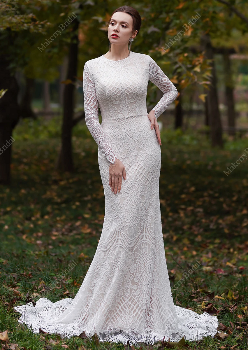 Modest Long Sleeves Lace Mermaid Wedding Dress Tullelux Bridal Crowns And Accessories 3911