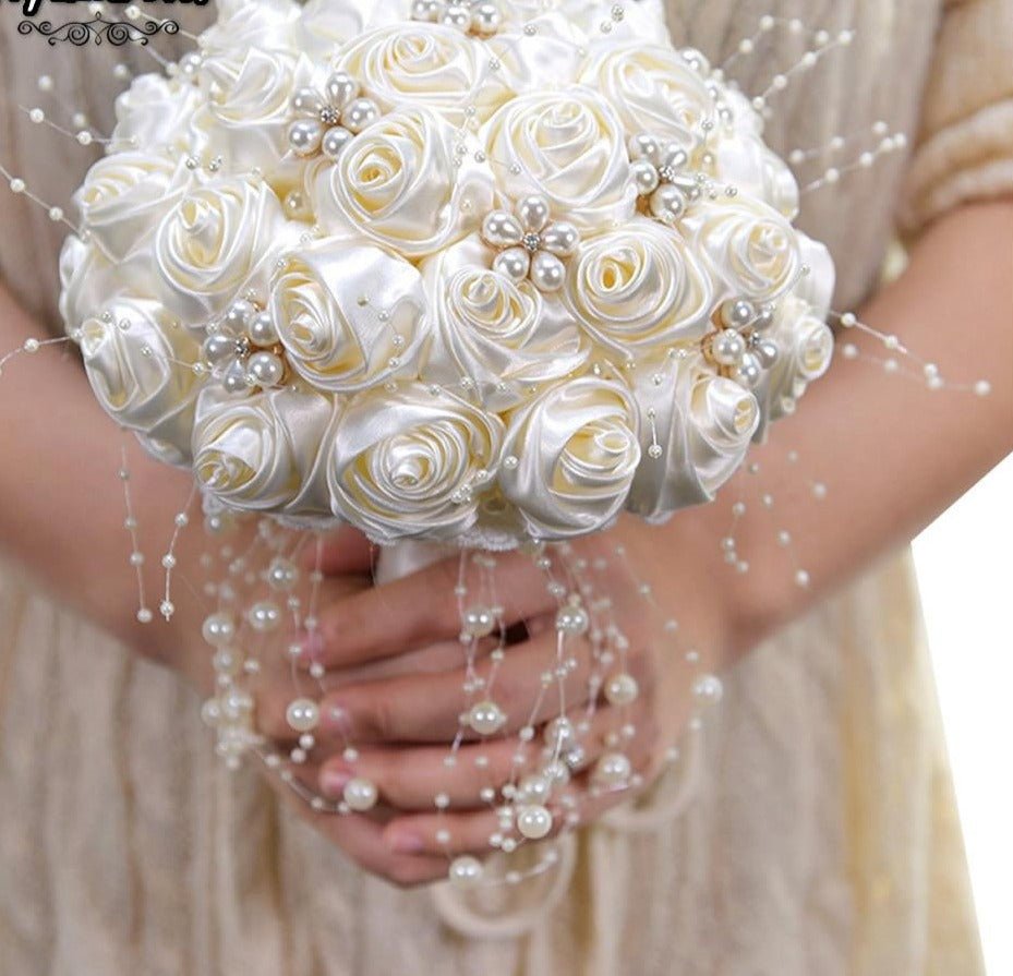 Wedding Bouquet Bridal Bridesmaid Aartificial Rose Flower Ribbon Pearl Decor New 