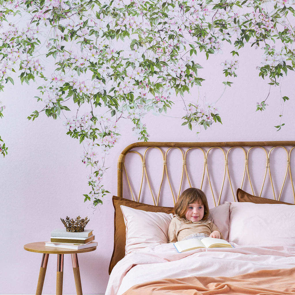 The Clematis Wallpaper Mural in Pink