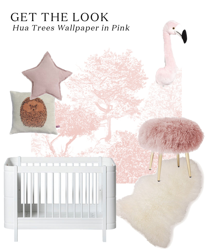 Get the Look - Emily Henderson's dreamy pink nursery, featuring Sian Zeng Hua Trees wallpaper