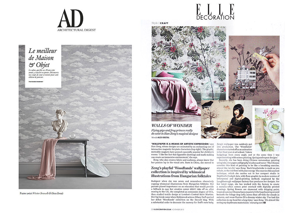 Sian Zeng Seasons Collection press coverage in Elle Decoration and Architectural Digest