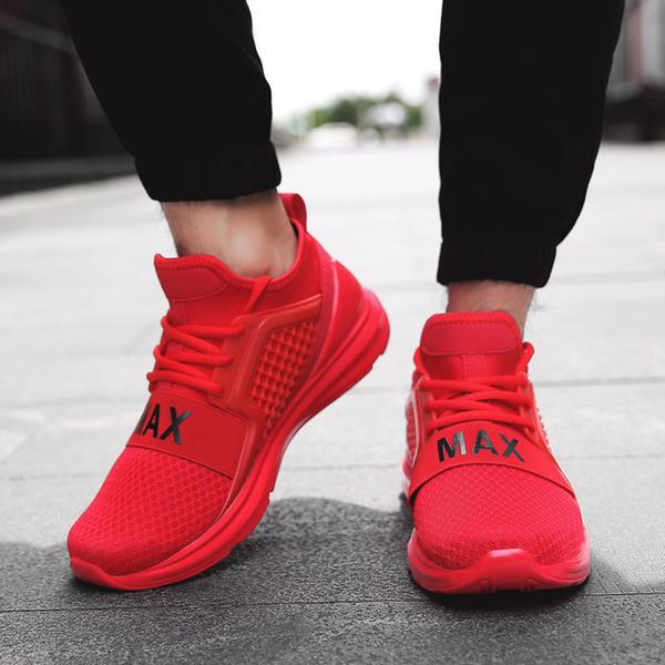 red walking shoes