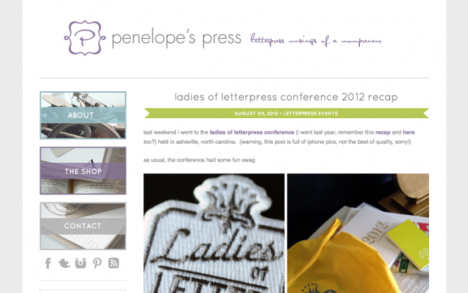 penelope's press website layout