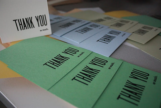 handset type thank you letterpress cards, 1st pull