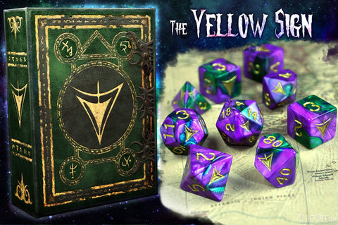 The Yellow Sign Mask Edition polyhedral dice set