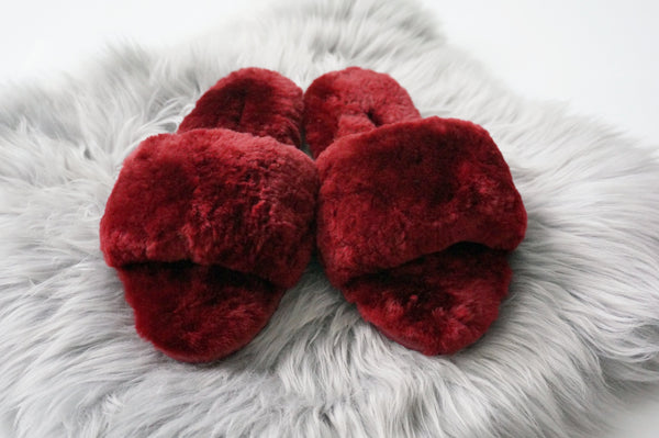 red fluffy slippers