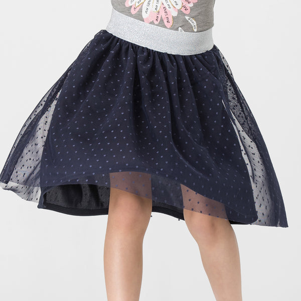 Navy Mesh Dot Skirt for Girls – Fashion 