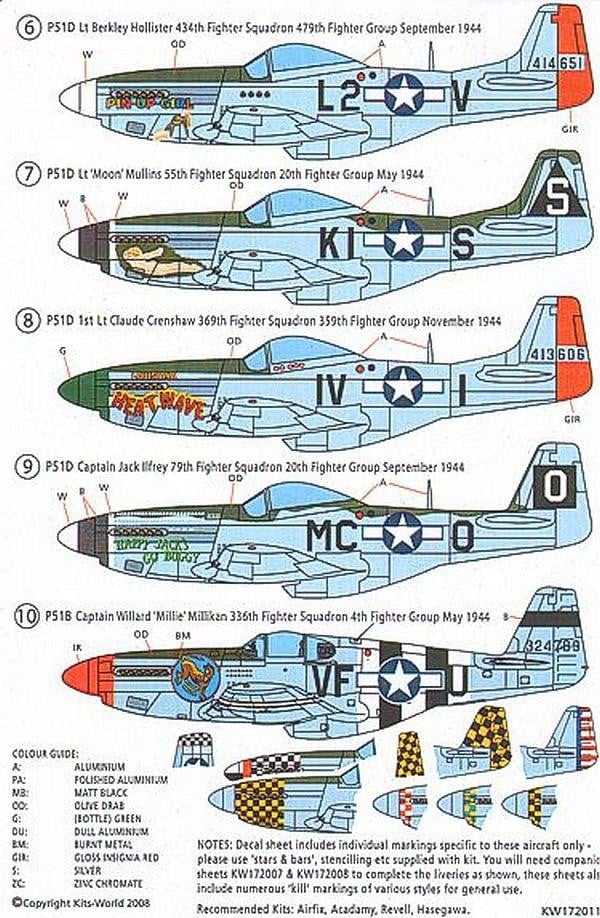 Kits World Decals 1//72 P-51B MUSTANG NOSE ART 334th Fighter Squadron