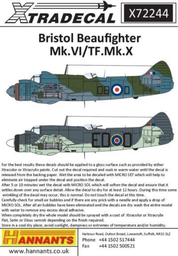AML Models Decals 1/72 BRISTOL BEAUFIGHTER VIF British Bomber Part 4 