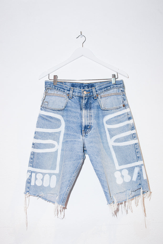 Jeans recycled hand painted blue without pockets