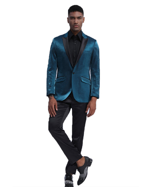 Mens Satin Smoking Jacket In Teal 