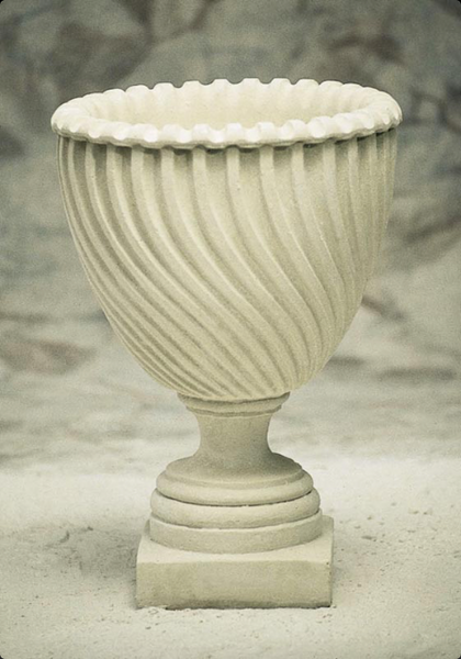 Contemporary swirl urn made of cast concrete which is perfect for most weather conditions.