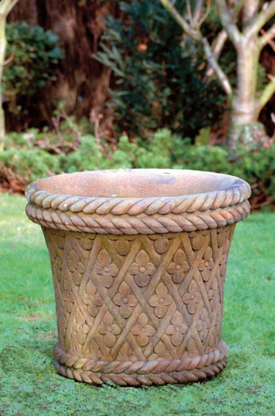 Cast concrete lattice floral urn perfect for most weather conditions
