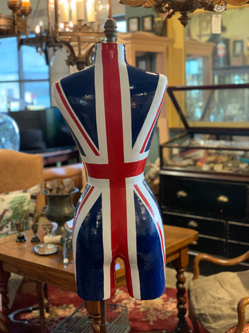 back side of mannequin painted with union jack flag