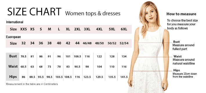 size chart women tops