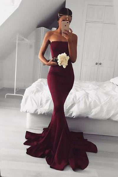 burgundy trumpet prom dress