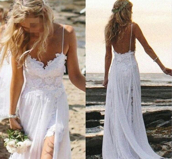 Chiffon Sweetheart Beach Wedding Dress With Lace Romantic Bridal Gown Pw104