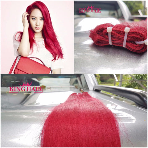 Red human hair extensions