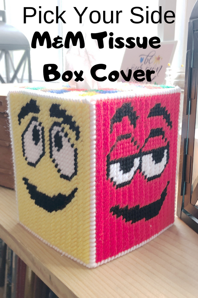 M&M Pick Your Side Plastic Canvas Tissue Box Pattern – DIY Party Mom