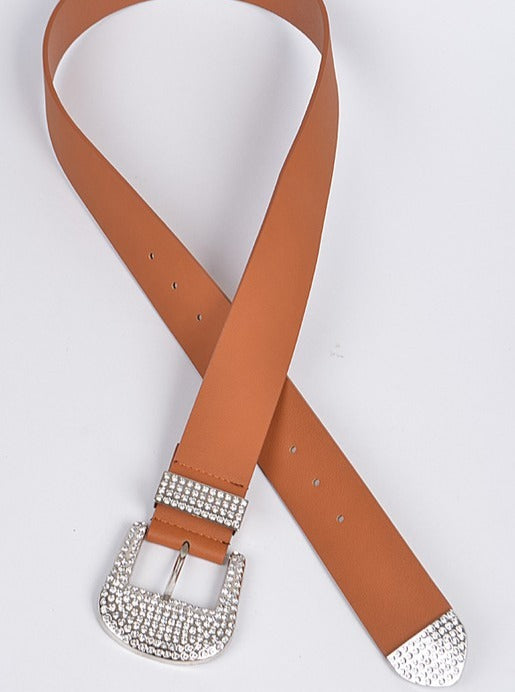 Camel Rhinestone Buckle Belt