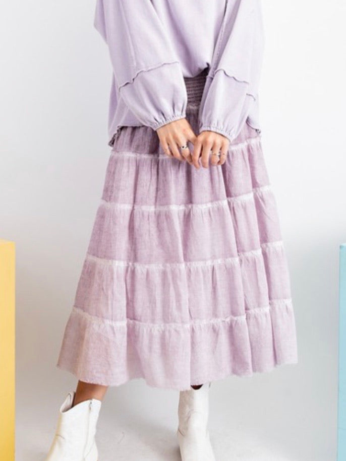 Faded Plum Tie Dye Midi Skirt
