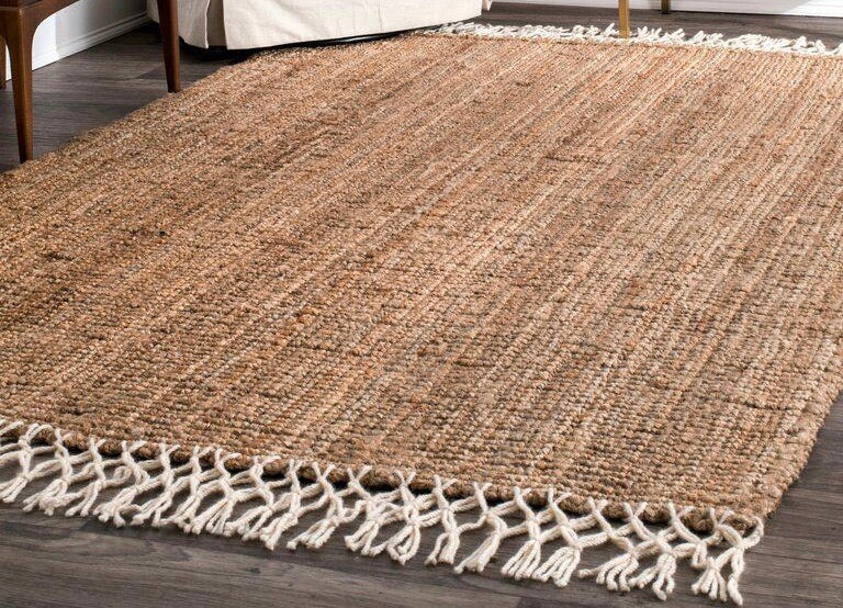 Binnen zonnebloem banaan Natural Handwoven Jute Carpet with Cotton Frills Border for Low and Me —  OnlyMat