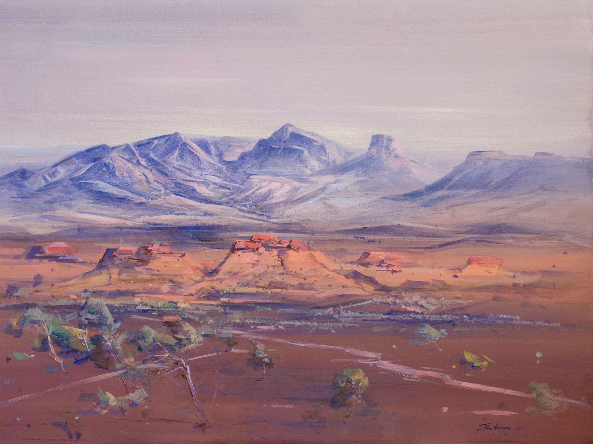 Desert Landscape with Mount Sonder, 2013 Gouache, Watercolour on Paper, Mounted 72 x 95 cm