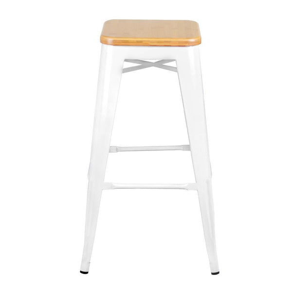 White Metal and Bamboo Stool