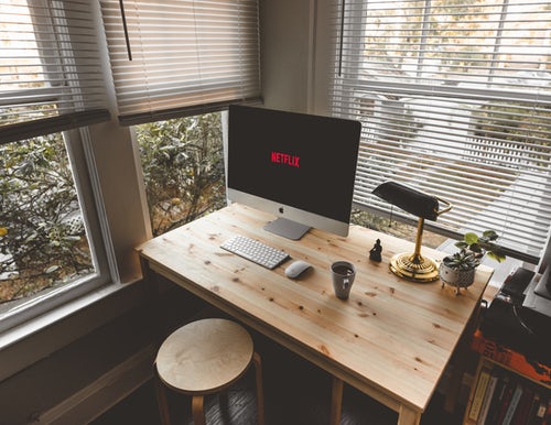 Wooden Desk with Mac