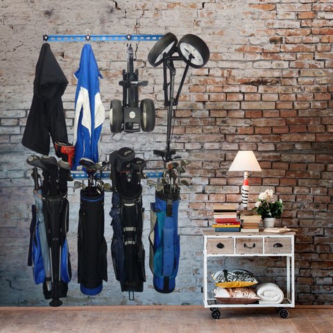 golf equipment storage, golf bag storage, golf bag storage rack, golf equipment organiser, golf rack