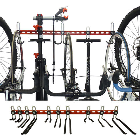 Wall mounting bike rack with space for extra gear between bikes