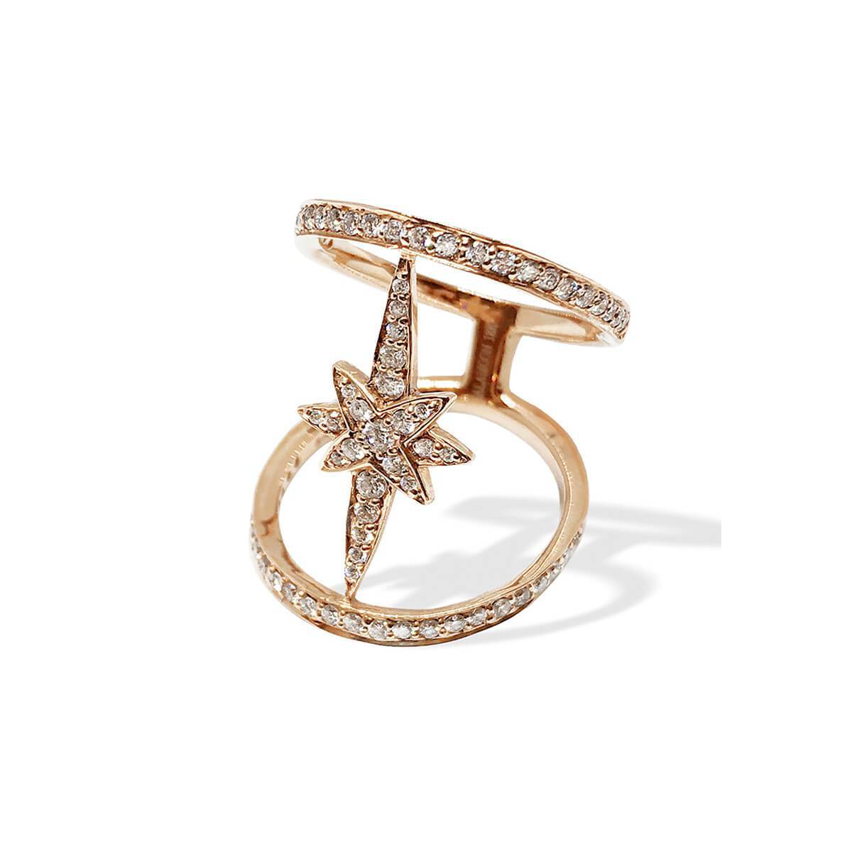 gold north star ring is finished with an array of glittering