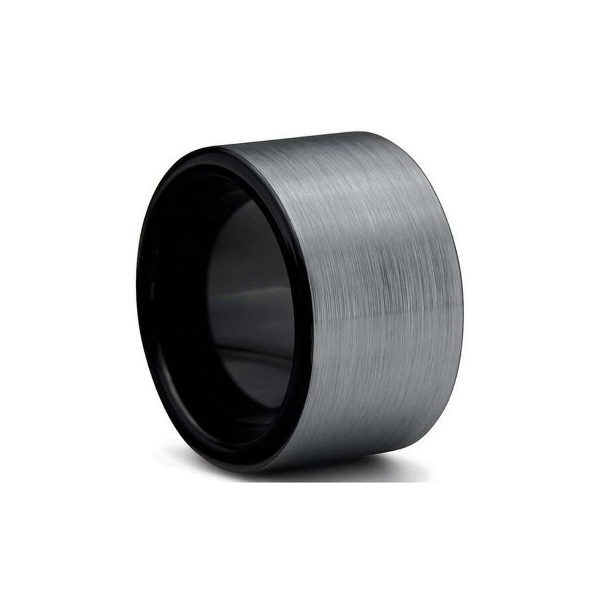 Custom Wide Charcoal Brushed and Black Inlay Tungsten Ring