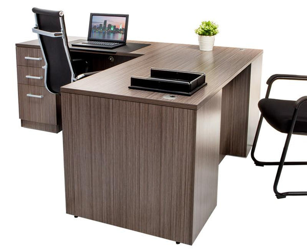 L Shaped Desk With File Pedestal Driftwood New Life Office