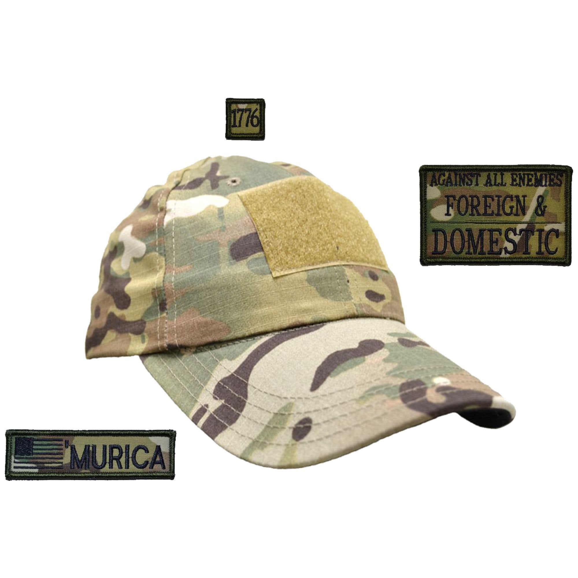 Gen II Hat with Patch Set: Against All Enemies Oath of Service 2x3, 'Murica USA Flag 1x3.75, 1776 1x1